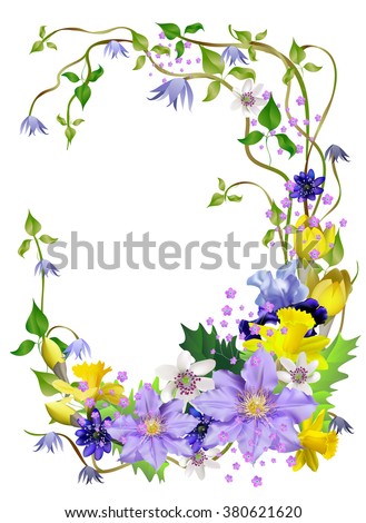 Spring flowers, a beautiful bouquet for design, anemones, primroses, freesia, lilies, irises,vector illustration Isolated on white background