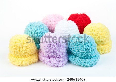 Mix color of newborn knitting wool on isolate white background