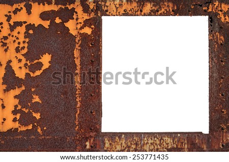 Rust iron wall and square window frame vintage background