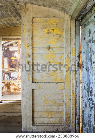 Fragment old wooden door of the old train vintage