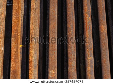 The old red and brown rusted railway steel.