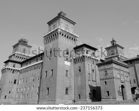 Este castle. Old medieval, historical castle situated in the center of Ferrara, Italy. Black and White