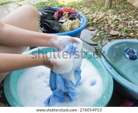 hand of women washing clothes, Thailand washing clothes style