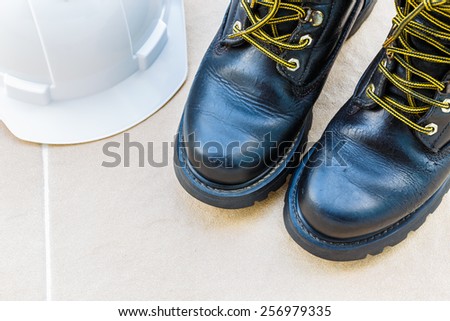 safety shoe and safety helmet High Angle View