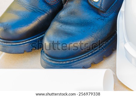 safety shoe and safety helmet Close up