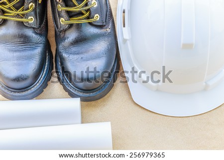 safety shoe and safety helmet High Angle View