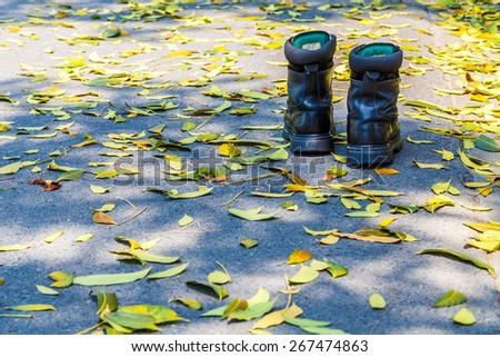Safety Shoes On the road with leaves