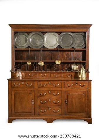 Antique dresser hand made and carved oak carved English wooden for a kitchen
