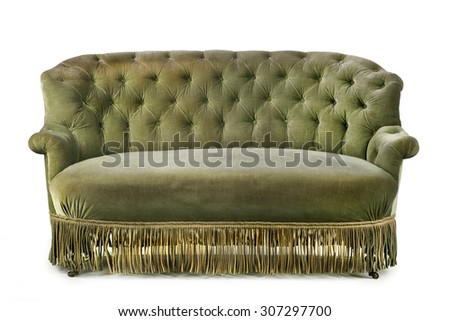 Sofa isolated on white old antique in with original material in need of restoration