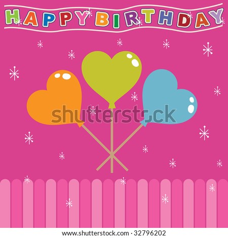 ... greeting card design in pink, with heart balloons a