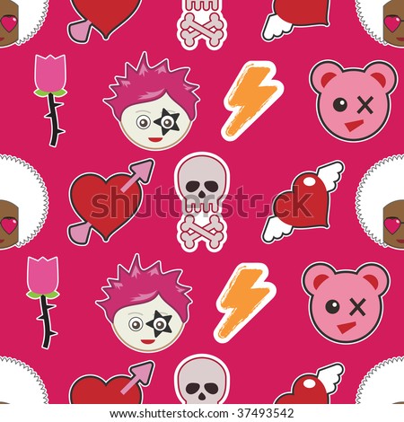 emo black and pink background. stock vector : bright pink