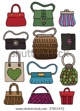 Collection Of Hand Drawn Womens Handbags And Purses Stock Vector
