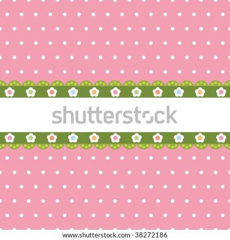 dot pink polka wallpaper. stock vector : pink polka dot background with green flower banner