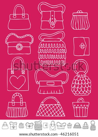 collection of hand drawn womens handbags and purses on pink stock handbags and purses 338x470