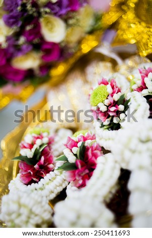 Flower: Garland made from white flower and rose use in wedding ceremony in Thailand