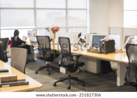 Office blur background with wooden desk and modern chair