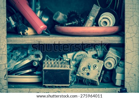Old electrical junk in shelf