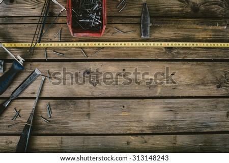 Woodwork tools on wooden table