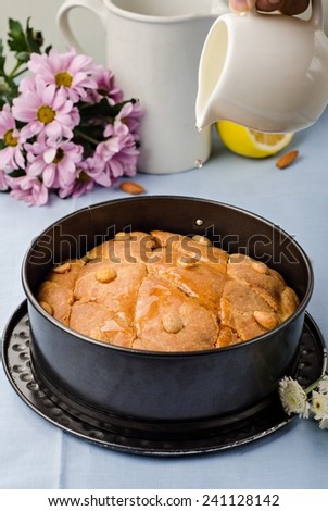 Basbousa (namoora) - arabian semolina cake with almonds and honey syrup