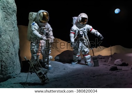 Houston, TX/USA - circa July 2013: Astronauts in Space Suits in Lyndon B. Johnson Space Center, Houston, Texas