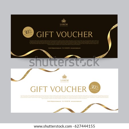 Gift Voucher Template Promotion Sale discount, Gold Glitter Ribbon background, vector illustration