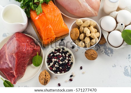 High protein food - fish, meat, poultry, nuts, eggs. Products goof for healthy hair. Space for text