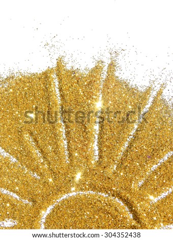 The sun of golden glitter sparkle on white background