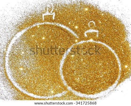 Two Christmas balls of golden glitter sparkle on white background