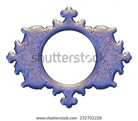 The antique blue frame on the white background
