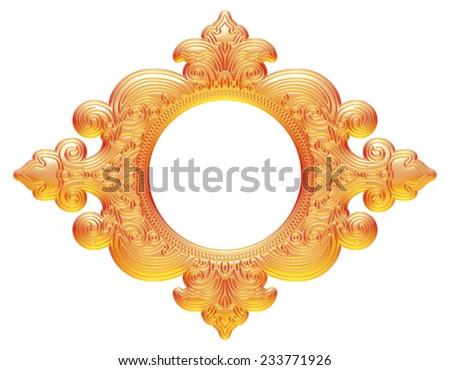 Oval yellow orange picture frame isolated on white background with clipping path