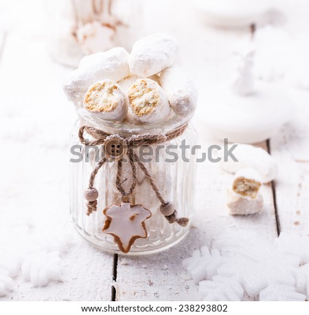 Vanilla cookies in powdered sugar.Christmas decoration