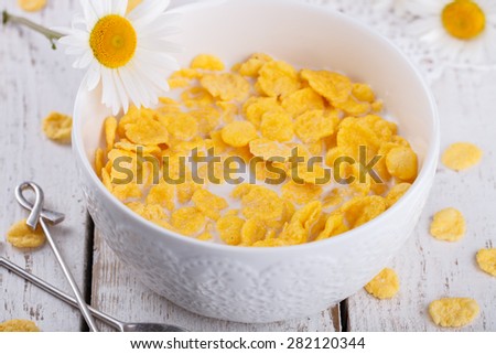 Corn flakes with milk. Healthy Breakfast.selective focus