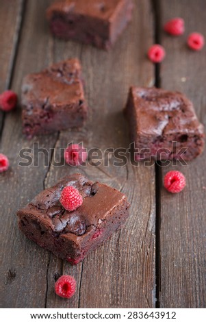 Chocolate brownie with raspberries.selective focus
