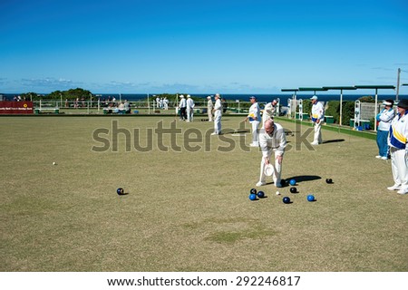 Sydney, New South Wales, Australia - April 26, 2011: Many people enjoy with outdoor bowling celling Bowls Australia in sunny day.