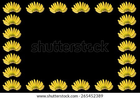 Bright Fresh Yellow Bananas Brunches Pattern Frame Isolated on Black Background