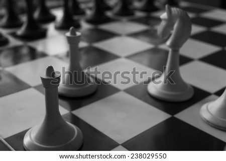 Old chess game vintage photo in black&white