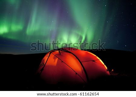 Laponia 2010 - Northernlights over the tent on the Padjelantaleden hiking trail at night in September 2010