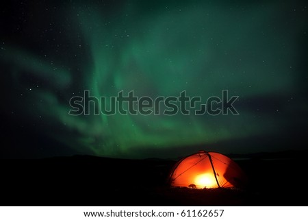 Laponia 2010 - Northernlights over the tent on the Padjelantaleden hiking trail at night in September 2010