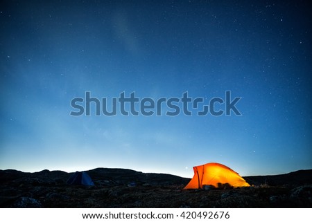 Camp, tent and Northern Lights in Lapland - Sweden