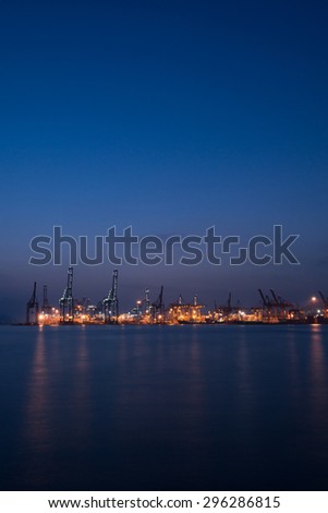 An Industrial Shipyard Lit up at night
