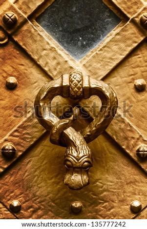 golden door knocker in the shape of a snake