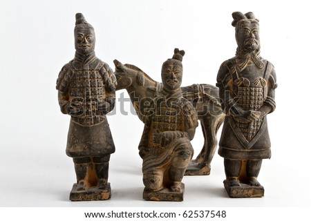 three figures of Chinese soldiers with tailstock