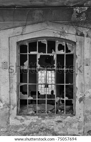 broken old fabric window, black and white