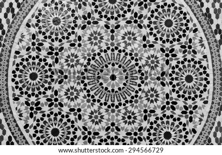 Moroccan style handmade dedicated abstract mosaic in round shape for background