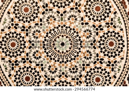 Moroccan style handmade dedicated abstract mosaic in round shape for background