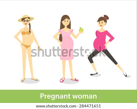 Pregnant Woman. Vector Characters In Cartoon Style - 284471651