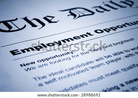 Closeup of employment classified ads on newspaper