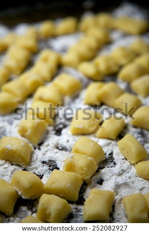 Homemade Gnocchi Pasta with Flour on Cookie Sheet