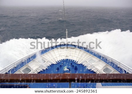 Bow of Cruise Ship hitting the big waves