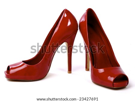 High Heel Shoes  Women on Photo   A Pair Of Red Women S High Heel Shoes Against White Background